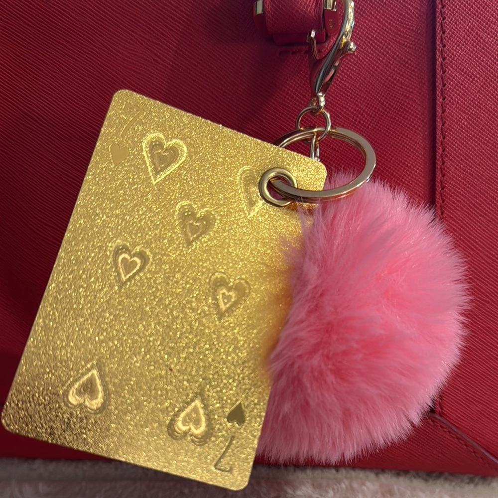 Hello Kitty Pink Pom Pom white flower gold Lucky Kate Spade 7 Bag Keychain